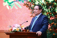 El primer ministro Pham Minh Chinh habla en el evento. (Fuente: VNA)