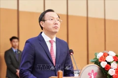 Doan Trung Kien, vicepresidente del Comité Popular de la provincia vietnamita de Tay Ninh, habla en la XIII Conferencia sobre Cooperación y Desarrollo de las Provincias Fronterizas entre Vietnam y Camboya. (Fuente: VNA)