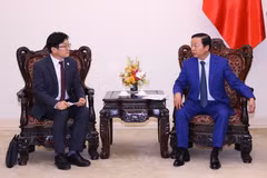 El viceprimer ministro vietnamita Tran Hong Ha recibe a Kim Deawon, subdirector general de Samsung E&A Company, filial del grupo sudcoreano Samsung. (Fuente: VNA)