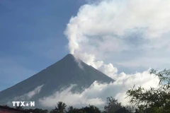 El volcán Mayon, en la provincia de Albay, Filipinas, entró en erupción, emitiendo cenizas y humo, el 8 de junio de 2023. (Foto: AFP/VNA)