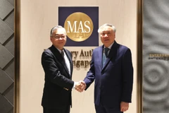 El viceprimer ministro permanente de Vietnam, Nguyen Hoa Binh, (derecha) se reúne con su homólogo de Singapur, Gan Kim Yong. (Fuente: VNA)