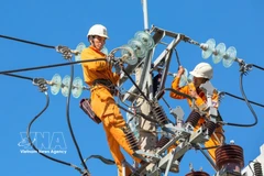 Inspección y reparación de líneas eléctricas para garantizar un suministro eléctrico seguro y continuo en las provincias centrales. (Foto: VNA)