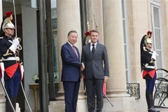 El secretario general del Partido Comunista de Vietnam, To Lam, y el presidente francés, Emmanuel Macron. (Fuente: VNA)