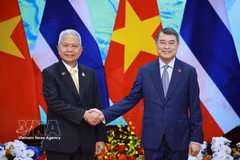 El primer ministro de Vietnam, Le Minh Hung, (derecha) y el presidente de la Asamblea Nacional y de la Cámara de Representantes de Tailandia, Sophon Zaram. (Fuente: VNA)