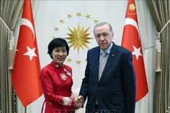 La embajadora de Vietnam en Turquía, Dang Thi Thu Ha, y el presidente turco, Recep Tayyip Erdogan. (Fuente: VNA)