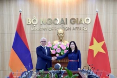 La viceministra de Relaciones Exteriores de Vietnam, Le Thi Thu Hang, y su homólogo armenio, Mnatsakan Safaryan. (Fuente: VNA)