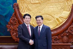 El presidente vietnamita, Luong Cuong, y el secretario general del Partido Popular Revolucionario de Laos y presidente de ese país, Thongloun Sisoulith. (Fuente: VNA)