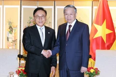 El secretario general del Partido Comunista de Vietnam, To Lam, recibió en Busan al excónsul honorario de Vietnam en Corea del Sur, Park Soo Kwan. (Fuente: VNA)