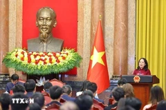 La vicepresidenta de Vietnam, Vo Thi Anh Xuan, habla en el evento. (Fuente: VNA)