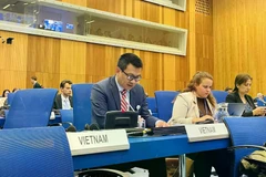 El embajador Vu Le Thai Hoang, representante permanente de Vietnam ante la ONU y organizaciones internacionales en Viena, Austria, habla en el evento. (Fuente: VNA)