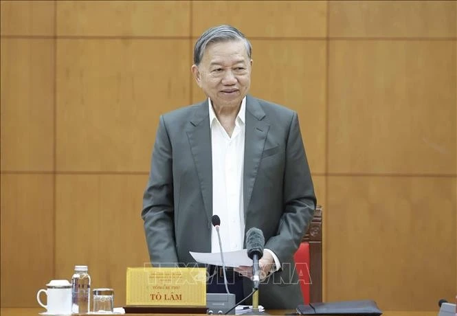 El secretario general del Partido Comunista de Vietnam, To Lam, habla en el evento. (Fuente: VNA)