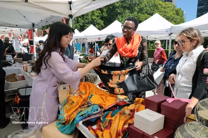 Amigos internacionales muestran interés en productos de seda vietnamita (Fuente: VNA)