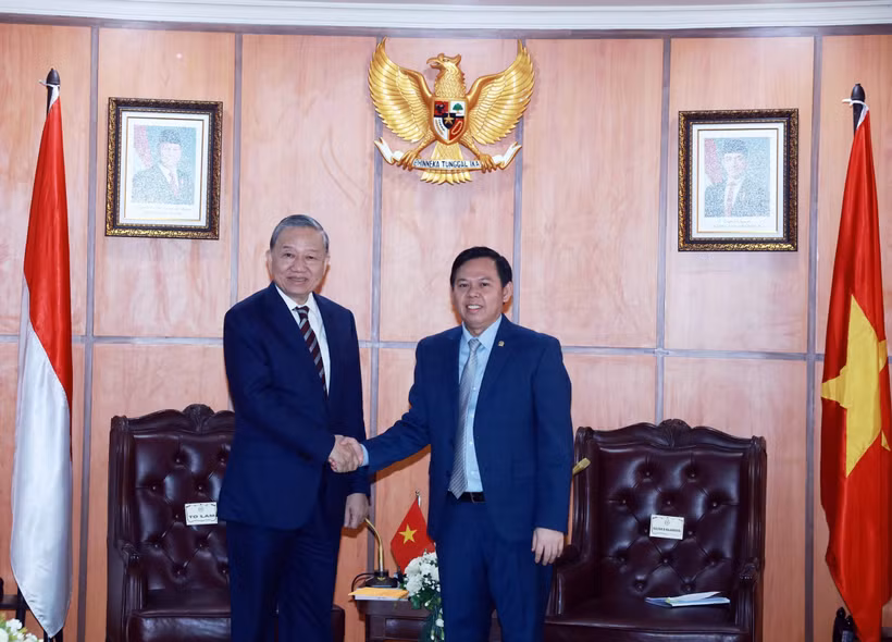 El secretario general del PCV, To Lam (izquierda), se reúne con el presidente del Senado de Indonesia, Sultán Bachtiar Najamudin (Foto: VNA)