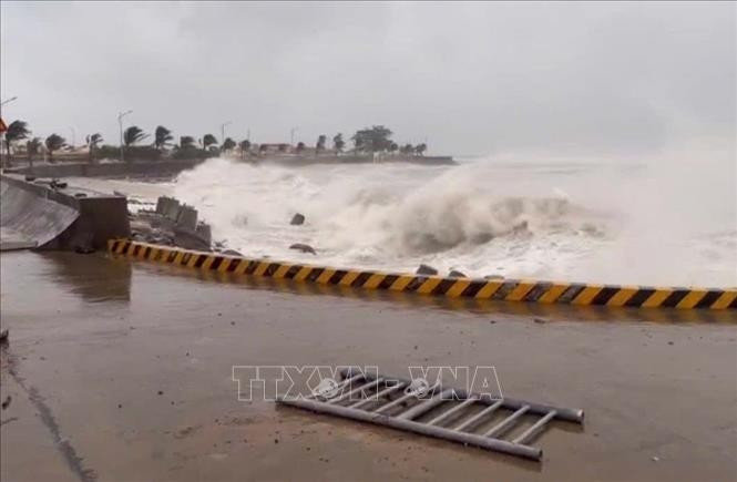 Olas de gran altura en la isla de Ly Son, provincia de Quang Ngai, debido al tifón Kalmaegi. (Foto: VNA)