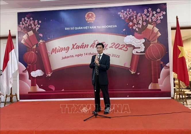 El embajador de Vietnam en Indonesia, Ta Van Thong, habla en el evento. (Foto: VNA)