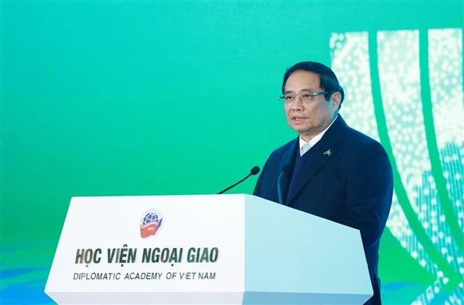 El primer ministro de Vietnam, Pham Minh Chinh, interviene en la cita (Foto: VNA)