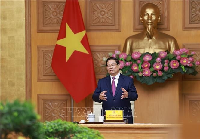 El primer ministro de Vietnam, Pham Minh Chinh, habla en la cita (Foto: VNA)