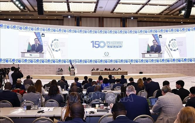 El presidente de la AN, Tran Thanh Man, interviene en la sesión plenaria de la UIP-150 (Foto: VNA)