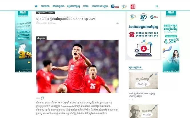 Artículo sobre la victoria de Vietnam en el Campeonato de Fútbol de la ASEAN 2024 en Thmey Thmey (Foto: VNA)