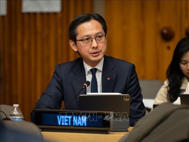 El embajador Do Hung Viet, jefe de la misión permanente de Vietnam ante la ONU, interviene en la cita (Foto: VNA)