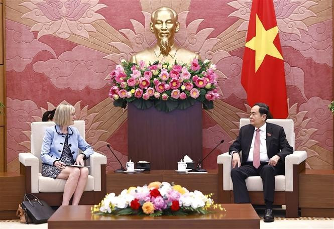 El presidente de la Asamblea Nacional de Vietnam, Tran Thanh Man, recibe a la nueva embajadora australiana, Gillian Bird. (Foto: VNA)