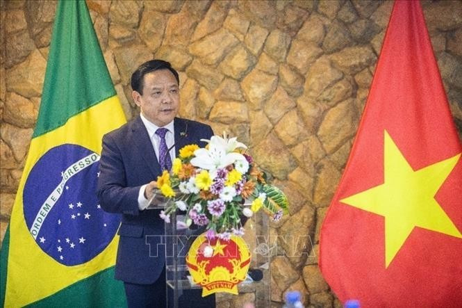 El embajador de Vietnam en Brasil y concurrente en Guyana, Bui Van Nghi, interviene en la cita (Foto: VNA)