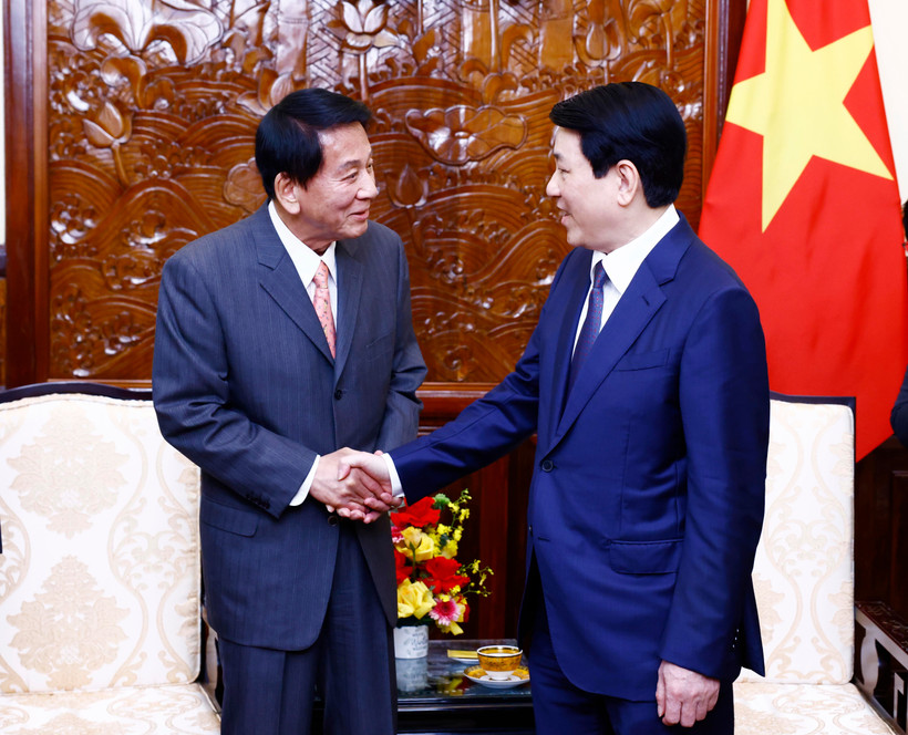 El presidente Luong Cuong (derecha) recibe a Sugi Ryotaro, exembajador especial Japón-Vietnam (Foto: VNA)