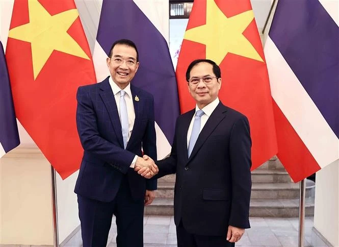 El viceprimer ministro y canciller de Vietnam, Bui Thanh Son (derecha), y el ministro de Relaciones Exteriores de Tailandia, Maris Sangiampongsa (Foto: VNA)