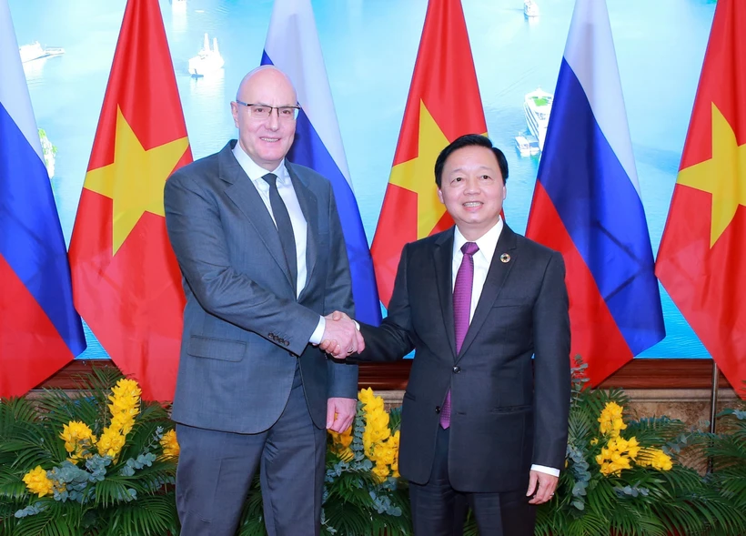 El viceprimer ministro vietnamita, Tran Hong Ha (derecha), se reúne con su homólogo ruso, Dmitry Nikolayevich Chernyshenko (Foto: VNA)