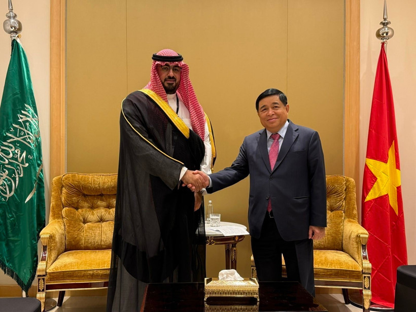 El viceprimer ministro de Vietnam, Nguyen Chi Dung, se reúne con el ministro saudí de Economía y Planificación, Faisal bin Fadhil Al-Ibrahim (Foto: VNA)