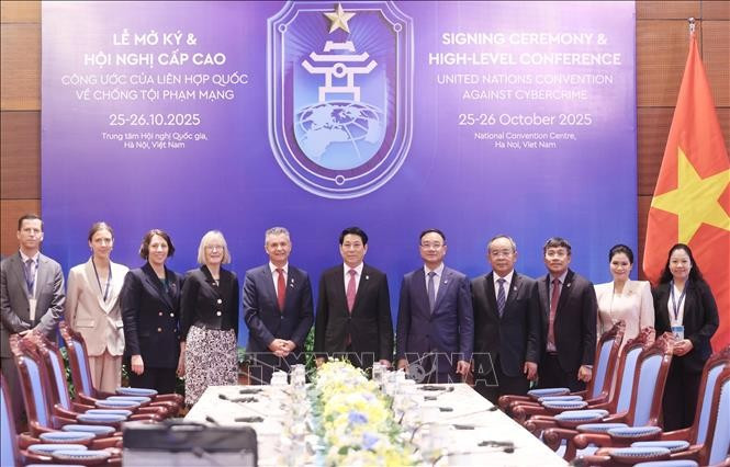 El presidente de Vietnam, Luong Cuong, y los delegados participantes en la reunión (Foto: VNA)