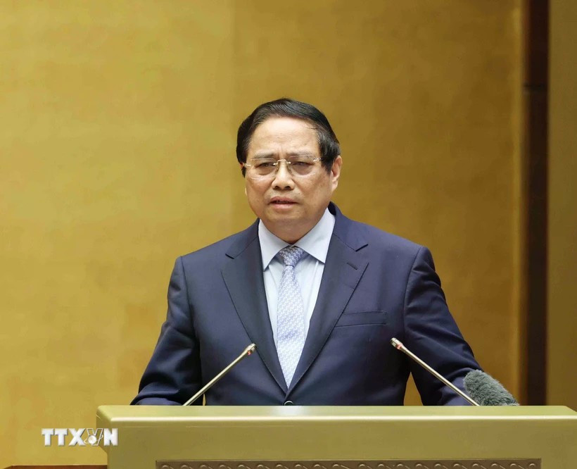 El primer ministro vietnamita, Pham Minh Chinh, interviene en la cita (Foto: VNA)