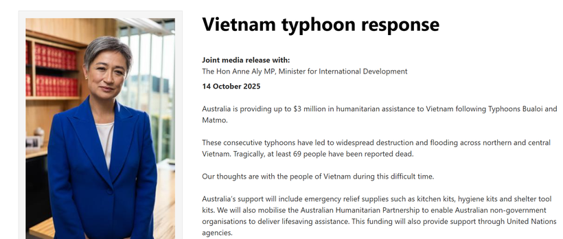 El Gobierno de Australia anunció la entrega de hasta 3 millones de dólares australianos en asistencia humanitaria para Vietnam, en respuesta a los graves daños causados por los tifones Bualoi y Matmo (Foto: Captura de pantalla)