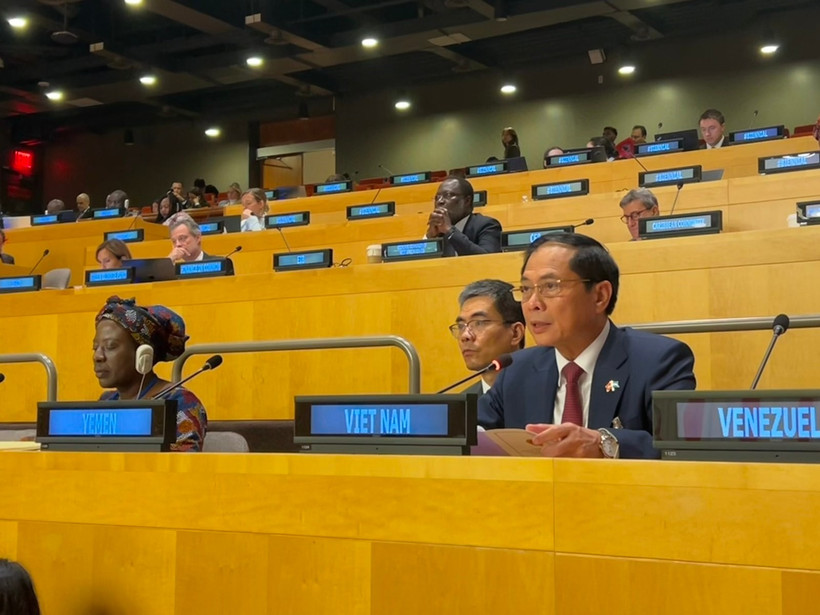 El viceprimer ministro vietnamita Bui Thanh Son interviene en la cita (Foto: VNA)