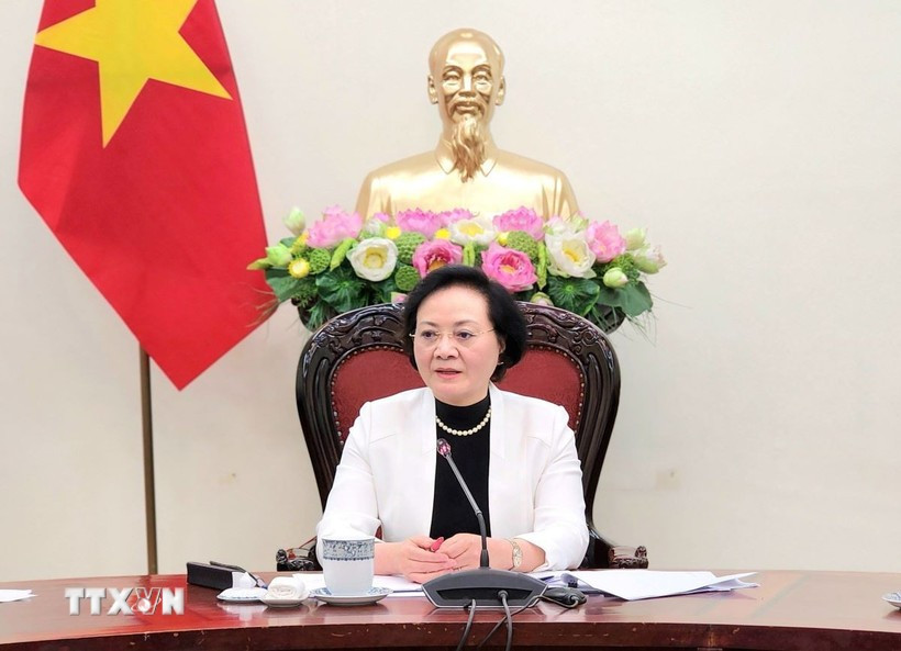 La viceprimera ministra vietnamita Pham Thi Thanh Tra preside la reunión (Foto: VNA)