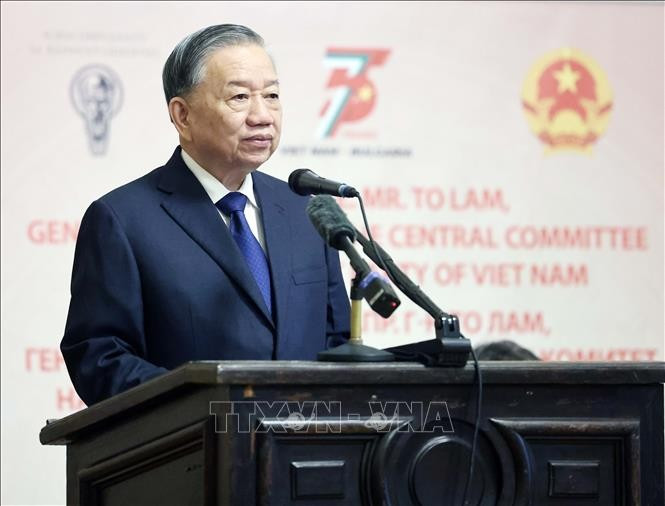El secretario general del Partido Comunista de Vietnam, To Lam, pronuncia su discurso (Foto: VNA)