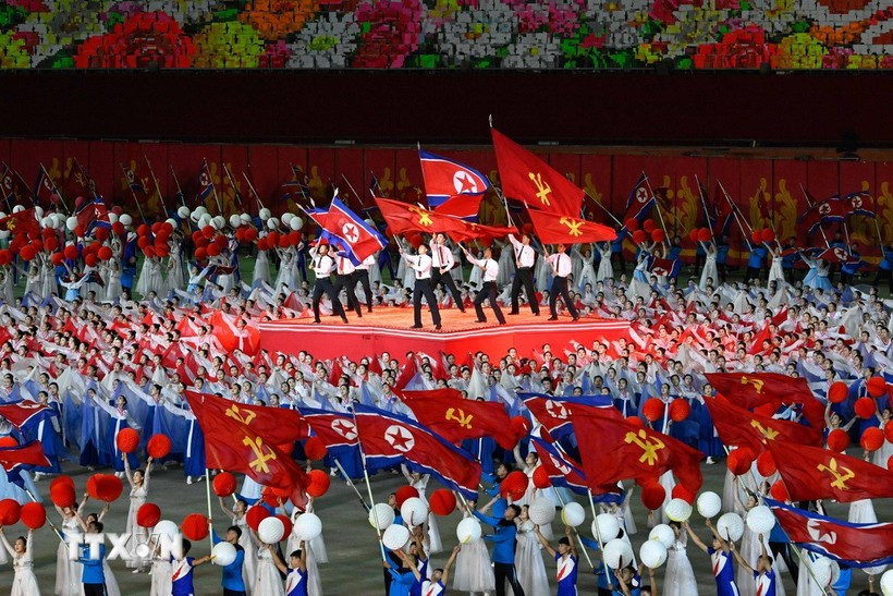 Ceremonia conmemorativa por el 80.º aniversario del PTC en Pionyang, el 9 de octubre de 2025 (Foto: Xinhua/VNA)