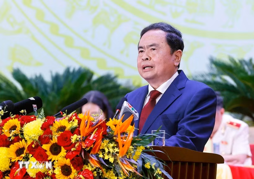 El presidente de la Asamblea Nacional de Vietnam, Tran Thanh Man, interviene en la cita (Foto: VNA)