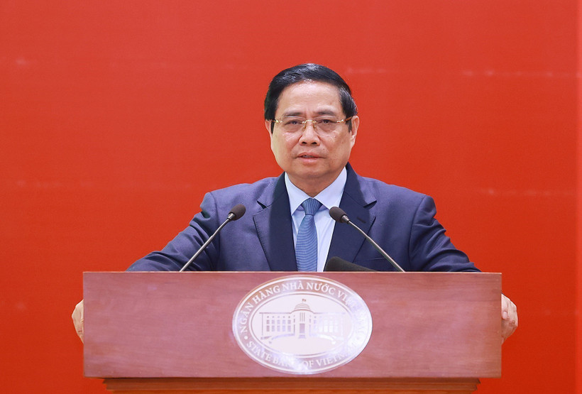 El primer ministro de Vietnam, Pham Minh Chinh, interviene en la cita (Foto: VNA)