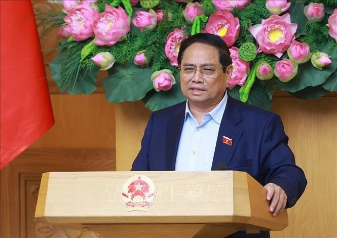 El primer ministro de Vietnam, Pham Minh Chinh, interviene en la cita (Foto: VNA)