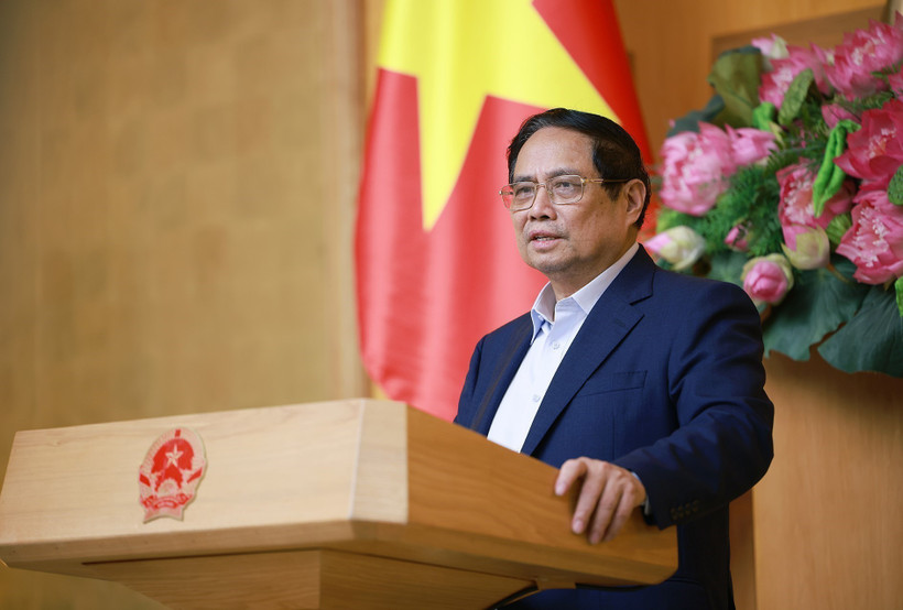 El primer ministro de Vietnam, Pham Minh Chinh, interviene en la cita (Foto: VNA)