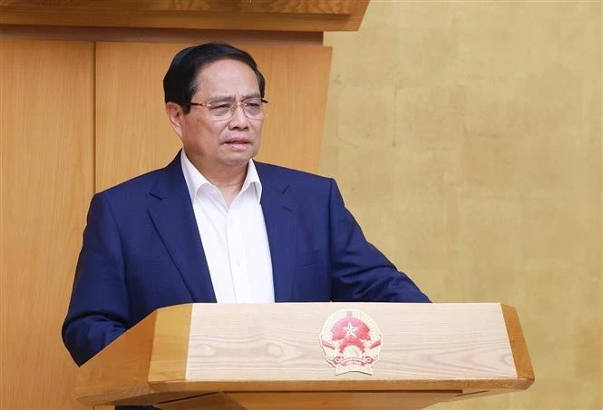 El primer ministro de Vietnam, Pham Minh Chinh, interviene en la cita (Foto: VNA)