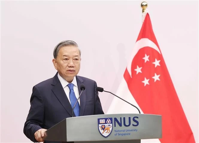 El secretario general del Partido Comunista de Vietnam, To Lam, interviene en la cita (Foto: VNA)