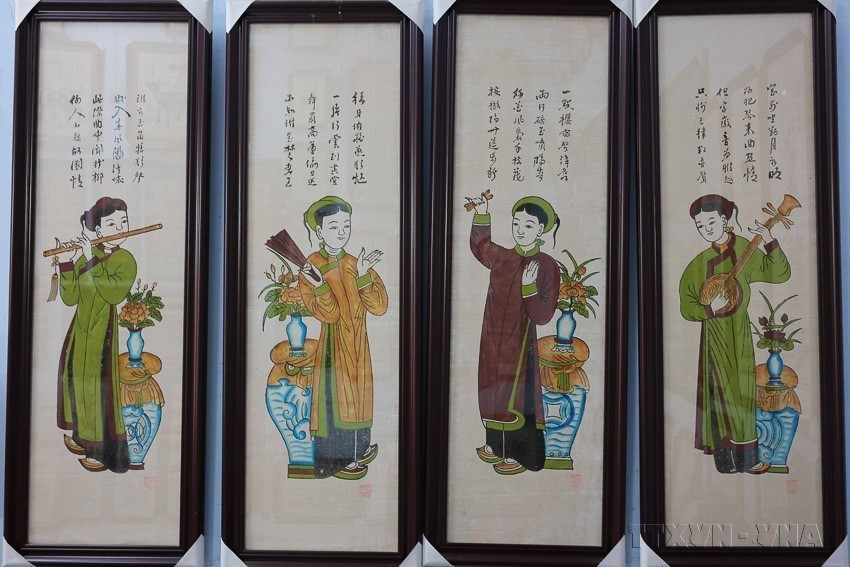 Las pinturas populares Dong Ho se dividen en varias categorías: pinturas de culto, de felicitación, históricas, narrativas, proverbiales, paisajísticas y relacionadas con la vida cotidiana. (Foto: VNA)