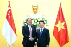 El Ministro de Industria y Comercio, Nguyen Hong Dien (Derecho), con el Segundo Ministro de Comercio e Industria sobre la expansión de la cooperación en economía, comercio y energía en marzo del año pasado. (Fuente: VNA)