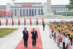 El secretario general del Partido Comunista y presidente de China, Xi Jinping, recibe al secretario general del Partido Comunista de Vietnam, To Lam. (Fuente: VNA)