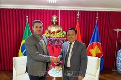 El embajador vietnamita en Brasil, Bui Van Nghi, recibe a Maurício Buffon, presidente de la Asociación Brasileña de Productores de Soja. (Fuente: VNA)