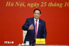 El primer ministro vietnamita, Pham Minh Chinh, interviene en el evento. (Fuente: VNA)