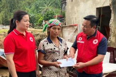 La Cruz Roja de Vietnam brinda ayuda de emergencia a las personas afectadas por el tifón número 11 en Lao Cai. (Fuente: VNA)