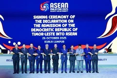 El primer ministro Pham Minh Chinh (cuarto desde la izquierda) y los jefes de delegación posan para una foto de grupo en la ceremonia inaugural de la 47.ª Cumbre de la ASEAN y otras cumbres relacionadas. (Fuente: VNA)